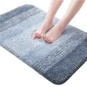 Gradient Stripe Microfiber Bath Mat Absorbent Quick Dry Bathroom Rug with Rubber Backing Machine Washable-Blue