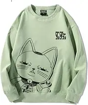 [Generic] Japanese Anime Lucky Cat Graphic Crewneck Sweatshirts Green Couples Dandadan Merch