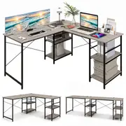 Costway L-shaped Computer Desk 2-Person Convertible Corner Desk w/Storage Shelves Home Office Grey