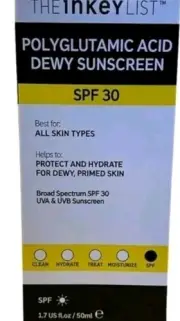 The Inkey List Polyglutamic Acid Dewy Sunscreen SPF30 50ml New BOX WEAR