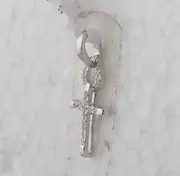 14k White Gold Round Diamond Small Roman Cross Religious Pendant 1/10 Cttw
