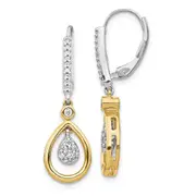 14k Yellow Gold Two-tone Oval Cluster Real Diamond Leverback Earrings