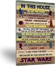 NISTOMISU Farmhouse Rules Metal Tin Sign Wall Art Rustic in This House Star Wars Signs Gifts for Home Wall Decor(8" x 12")