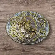 Cowboy Belt Buckle For Man - Bull Rider 4.25"x3.25" Silver Tone/Gold