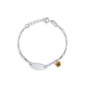 14k White Gold Plated 925 Sterling Silver Figaro ChainFlower Charm Kids Bracelet