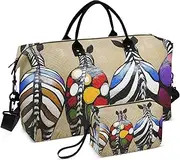 [ZRYSMY] Duffel Bag for Traveling, Zebra Back Abstract Travel Bag Gym Bag, with Multiple Interior Pockets Shoulder Weekender Bag for Women Men with Toiletry Bag 20.5L x 1.9W x 13.8H, Multi-Colored, one