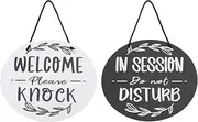uxcell In Session Do Not Disturb Door Hanger Sign, PVC Double Sided Welcome Please Knock Door Sign Decor for Office, Meeting, Session, Home, Recording, Black White, 9" x 9"