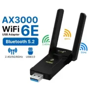 WiFi 6E USB Adapter AX3000 USB 3.0 Tri-band Bluetooth 5.2 Gaming Wireless Card