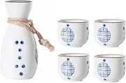 Ceramic Sake Set Teapots Japanese Sake Set 5 Piece Sake Cup Set Blue Texture Ceramic Cups Sake Tea Sake Cups Sake Drinkware Sake Drinking Set