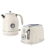 MegaChef 1.7 Quart Electric Tea Kettle and 2 Slice Toaster Combo in Matt Cream