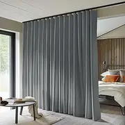 [MaKefeile] Room Divider Curtains Total Blackout Privacy Curtain Panel Room Thermal Insulated Noise Reduction Curtain for Bedroom Window Living Room Ceiling Track Curtain W 10 ft × H 8ft Dark-Grey.