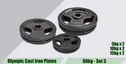 Total 60kg Set3 Olympic Cast Iron Weight Plate Set - Energetics Home Gym