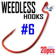 20x Red #6 Wide Gape Worm Hooks Weedless Fishing for Zman Ecogear Soft Plastics