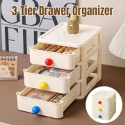 3-Drawer Stackable White Plastic Box with Colorful Knobs Dustproof Desk Storage