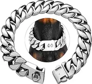 txprodogchains Silver Dog Collar Chain Big Cuban Link Choke Collars with Buckle 32MM Thick Stainless Steel Wide Metal Dog Necklace Collars for Large Pitbull (26")