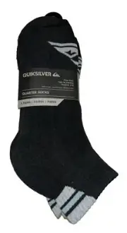 Quicksilver Quarter Socks 5 Pair Men's 6-12 Black Gray w Large Toe Logo Surf NEW