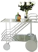 Home Mobile Kitchen Trolley with Station and Glass Shelf Iron Dining Cart for Home and Office Storage C 60 * 35 * 75cm(B)