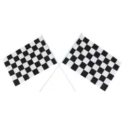 Two (2) Checkered Black & White Cloth Racing Flags