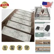 Machine Washable 10PCS Taupe Carpet Stair Treads – Non-Slip for Family Safety