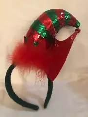 NEW Christmas Holiday Elf Sequin Red Green Hat Headband Party Girl Accessories