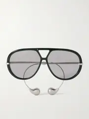 [BOTTEGA VENETA EYEWEAR] BOTTEGA VENETA EYEWEAR - Embellished Aviator-style Recycled-acetate And Silver-tone Sunglasses - One size One size Silver