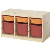 TROFAST storage combination with boxes, light white stained pine light orange/red, 93x44x53 cm