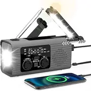 Emergency Radio 4000mAh Solar Hand Crank AM/FM/NOAA Portable Weather Radio with Phone Charger, LED Flashlight, Reading Lamp, SOS Alarm, Headphone Jack for Indoor Outdoor Emergency, USB Charged
