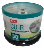 Staples CD-R Recordable 50 Discs 80 Min 700MB Capacity 52X Speed New Sealed