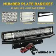 23Inch Led Light Bar Combo Tri-Row +Number Plate Frame w/ Wiring Harness Offroad