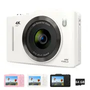Digital Camera 2.8",FHD 4K 48MP Point and Shoot Digital Camera for Kids with 16X Zoom 64GB Card,Anti-Shake,Autofocus Camera for Gift(White)