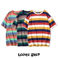 在飛比找蝦皮購物優惠-【looico】夏季條紋短袖 夏日色彩條紋上衣 短袖T恤男女