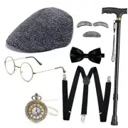 Old Man Costume Accessories Set 100 Days of School Grandpa Black Newsboy Hat