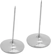 KALLORY 2pcs Single Socket Note Holder Stand Receipt Pin Receipt Holder Pin Spike Wire Receipt Spindle Check Memo Rod Trap Poster Pole Ticket Summons Bill Fork Silver Stainless Steel
