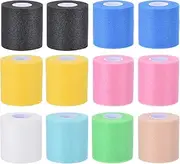 uxcell 12 Pack Foam Sports Pre-Wrap Athletic Tape Sports Elastic Wrap 30 Yard Breathable Bandage Rolls Tennis Racquet Grip Tape Cushion Wrap for Hair Ankles Wrist, 8 Colors