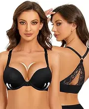 [Upushall] Women's Push Up Front Closure Bra Thick Padded Seamless Criss-Cross Back Underwire Bra Add Two Cup