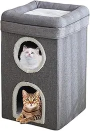 3-Tier Cat Condo - Portable Foldable Cat Scratcher Cave | Multifunctional Kitten Activity Center with Scratching Board Skin-Friendly Small Kitten Condo for Indoor Small Cats