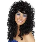Women's Black Boogie Babe Long Curly Wig 80's Retro Party Costume Accessory