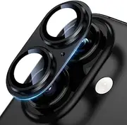 UniqueMe for iPhone 16 /iPhone 16 Plus Camera Lens Protector - 1 pack [Strong Drop Protection] [Not Easy to Fall-off] Metal Ring Tempered Glass Rear Camera Screen Cover - Black
