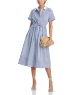 Aqua Stripe Smock Waist Midi Shirt Dress - Exclusive