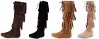 WomenTribal Indian Three Tassels Fringe Winter Mid Calf Sexy Dress Boot Shoes.