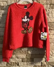Disney Juniors Fleece Pullover Top Mickey Mouse Red Size Medium (7-9) NWT