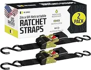 DC Cargo - Retractable Ratchet Strap, 2 Pack (2 inch x 6 feet) - Heavy Duty Tie Down Auto Retractable Ratchet Straps - Easy Self Contained Black Ratchet Strap Tie Downs for Trailers, Vehicles, Boat
