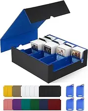 CardNovux Trading Card Storage Box, Commander Deck Case Holds 2400+, MTG Organizer with 4 Stoppers, Magic Organizer for TCG, PTCG, and Collectible Games (Black & Blue)
