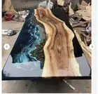 Ocean Epoxy Dining Table, Walnut Live Edge Living Room Furniture Table For Decor
