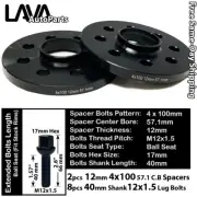 2PC 12MM THICK 4X100 57.1MM C.B WHEEL SPACER+12X1.5 BOLT FIT VOLKSWAGEN AND MORE (for: Volkswagen)