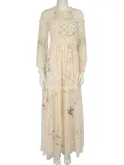 Ecru Floral Sequin Maxi Dress