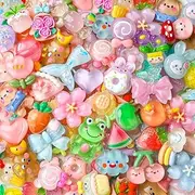 Vellibring 60PCS Cute Slime Charms Mixed Flatback Resin Charms Set,60 Styles Cartoon Charms Decorations for DIY Craft Phone Cases Nails Scrapbooking
