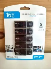 PNY 16GB USB 2.0 Flash Drive 5 Pack Black