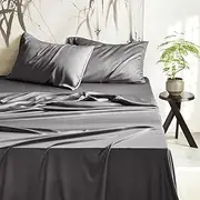 Lakora Bamboo Sheet Set King Single Size - 1000TC Set with Fitted Sheet, Flat Sheet - Cooling Bedding with Deep Pocket- Breathable, Soft, Hypoallergenic for Hot Sleepers (Grey,Single)