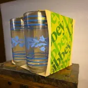 Libbey vintage New Old Stock Set of 4 Cooler Glasses Blue Flowers nib